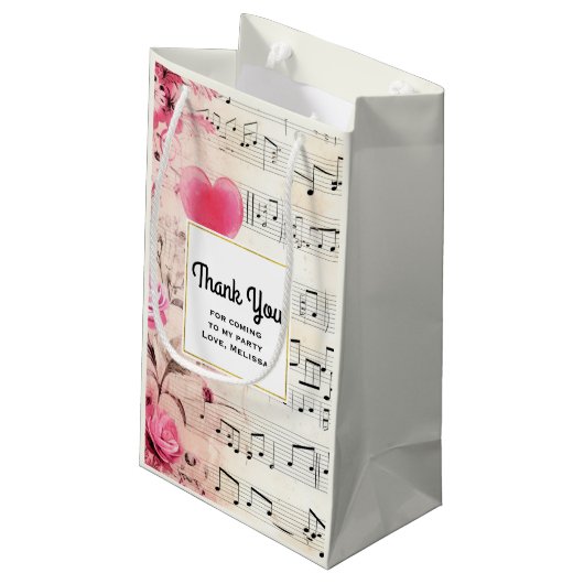 Muzieknoten en Rozen  Partij Dank u Klein Cadeauzakje (Achterkant Gekanteld)