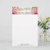 Muzieknoten en Rozen  Stijl Briefpapier (Staand voorkant)