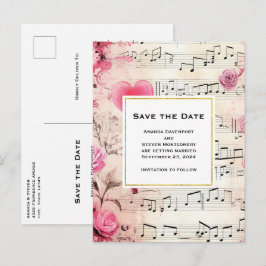 Muzieknoten en Rozen Vintage Bewaar de datum Uitnodiging Briefkaart