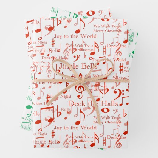 Muzieknoten en symbolen, kerstmanolen inpakpapier vel (In situ)
