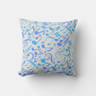 Muzieknoten en symbolen Patroon blauw.b Off Wit Kussen