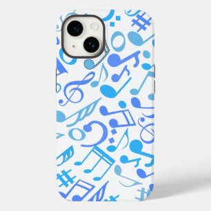 Muzieknoten en symbolen Patroon blauw.b Wit Case-Mate iPhone 14 Hoesje