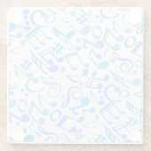 Muzieknoten en symbolen Patroon blauw.b Wit Glazen Onderzetter (Achterkant)