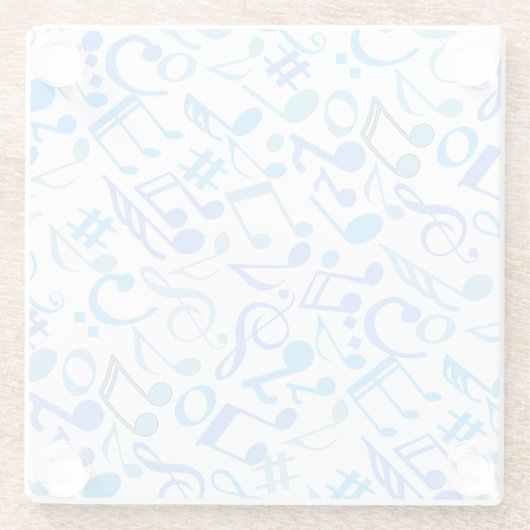 Muzieknoten en symbolen Patroon blauw.b Wit Glazen Onderzetter (Achterkant)