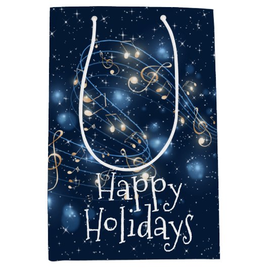 Muzieknoten en vakantielampjes medium cadeauzakje (Voorkant)