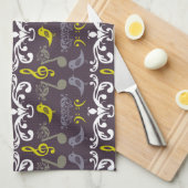 Muzieknoten en vogels theedoek (Quarter Fold)