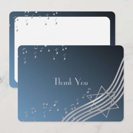 Muzieknoten Flat Kaart Bar Mitzvah Dank u Silver (Voorkant / Achterkant)