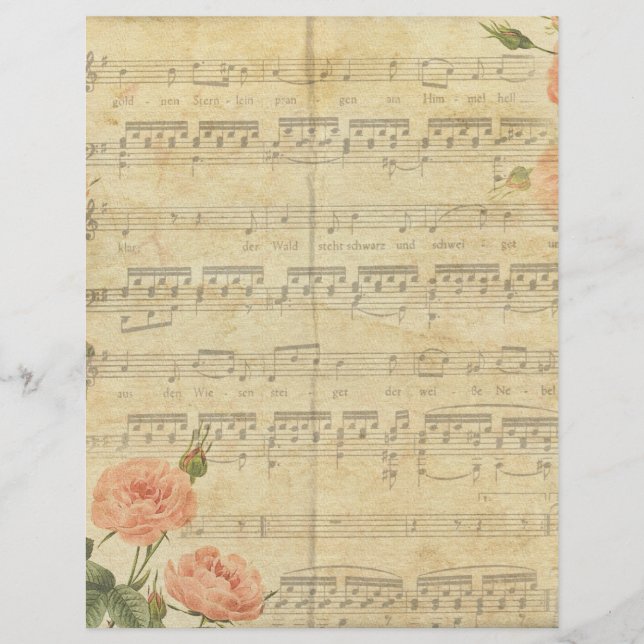  Muzieknoten - Floral Aged Scrapbook Paper (Voorkant)