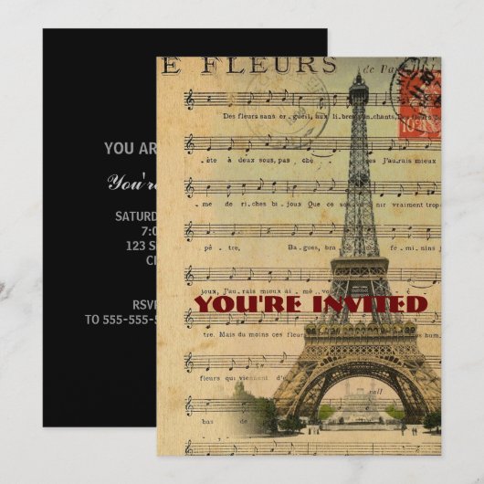 muzieknoten franse parijs eiffeltoren kaart (Voorkant / Achterkant)
