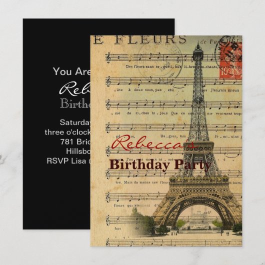  muzieknoten franse parijs eiffeltoren kaart (Voorkant / Achterkant)