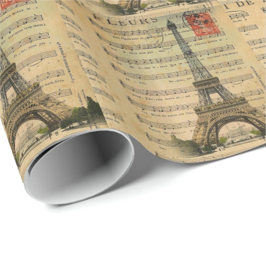  muzieknoten Franse Paris Eiffeltoren Cadeaupapier (Rol Hoek)