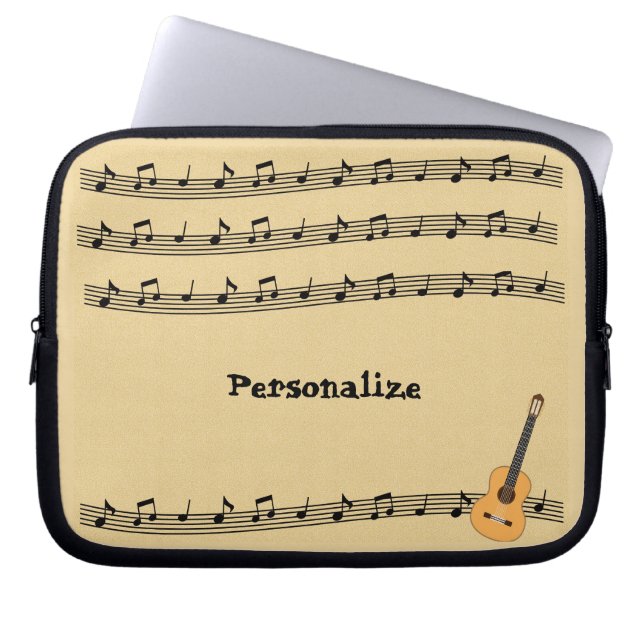 Muzieknoten & gitaar Personaliseer laptop Sleeve (Voorkant)