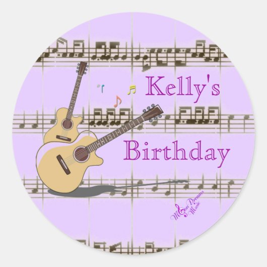 Muzieknoten & gitaren Classic Ronde Stickers (Voorkant)