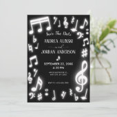 Muzieknoten gloeien in het donker Bruiloft Save The Date (Staand voorkant)