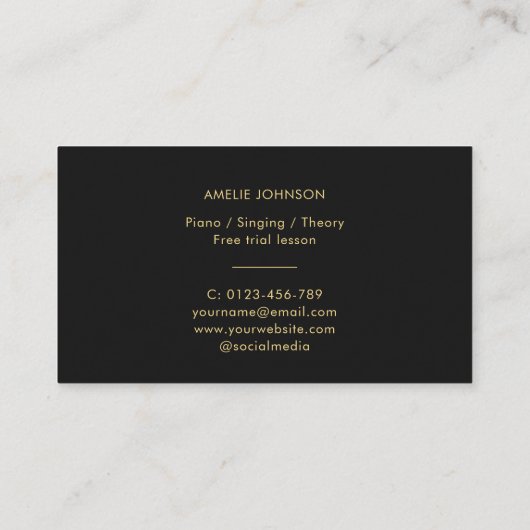 Muzieknoten Gouden Pianoleraar Elegant Visitekaartje (Achterkant)