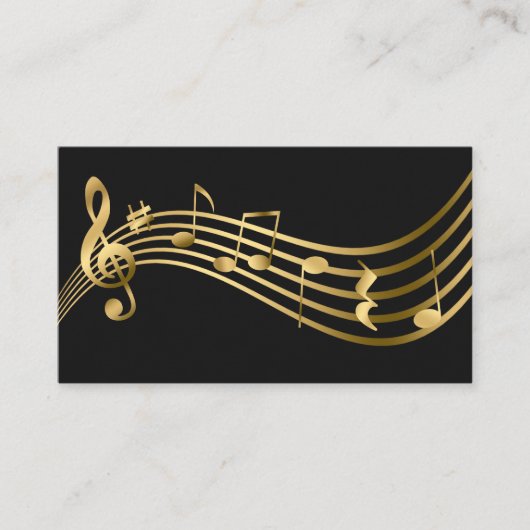 Muzieknoten Gouden Pianoleraar Elegant Visitekaartje (Voorkant)