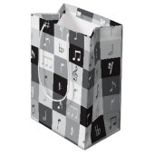 Muzieknoten grijswaardenpatroon medium cadeauzakje (Achterkant Gekanteld)