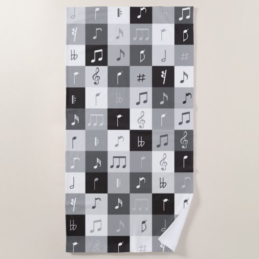 Muzieknoten grijswaardenpatroon strandlaken (Voorkant)