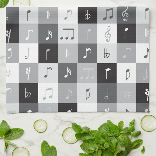 Muzieknoten grijswaardenpatroon theedoek (Gevouwen)