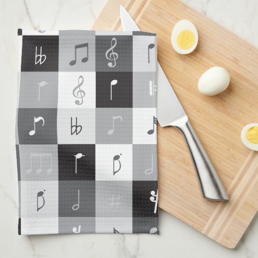 Muzieknoten grijswaardenpatroon theedoek (Quarter Fold)