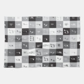 Muzieknoten grijswaardenpatroon theedoek (Horizontaal)