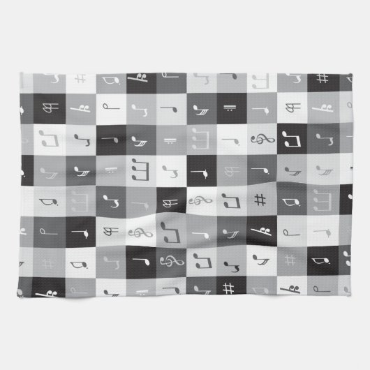 Muzieknoten grijswaardenpatroon theedoek (Horizontaal)