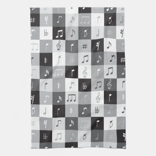 Muzieknoten grijswaardenpatroon theedoek (Verticaal)