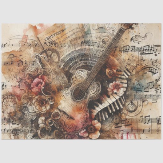 Muzieknoten Guitar Ephemera Tissue Paper Decoupage Tissuepapier (Voorkant)