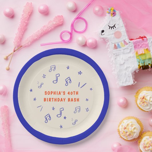 Muzieknoten Handgetekende Illustraties 40e Verjaar Papieren Bordje (Feest)