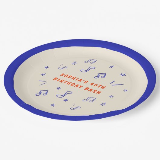 Muzieknoten Handgetekende Illustraties 40e Verjaar Papieren Bordje (Gekanteld)