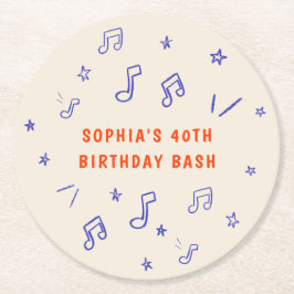 Muzieknoten Handgetekende Illustraties 40e Verjaar Ronde Kartonnen Onderzetter