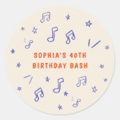 Muzieknoten Handgetekende Illustraties 40e Verjaar Ronde Sticker (Voorkant)