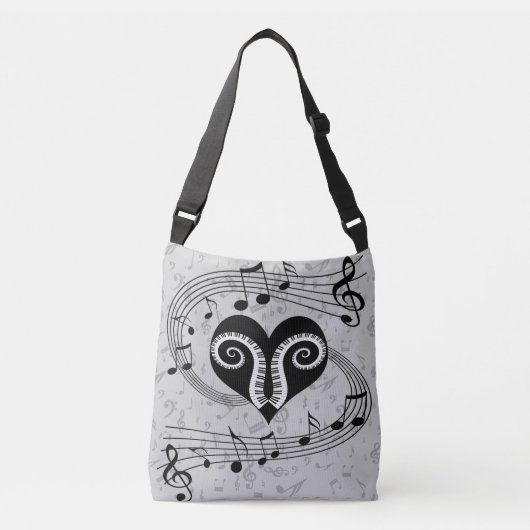 Muzieknoten, hart- en piansleutels crossbody tas (Voorkant)