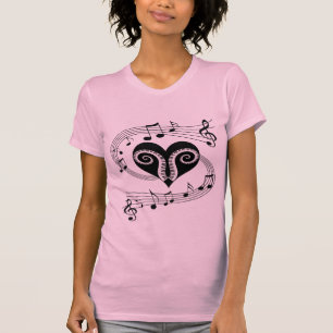 Muzieknoten, hart- en piansleutels t-shirt