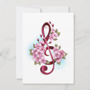 Muzieknoten in de sopraanklef met Sakura-bloemen Advieskaart