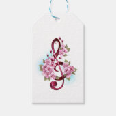 Muzieknoten in de sopraanklef met Sakura-bloemen Cadeaulabel (Voorkant)