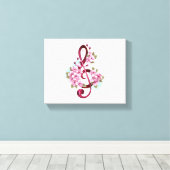 Muzieknoten in de sopraanklef met Sakura-bloemen Canvas Afdruk (Insitu (Houten vloer))
