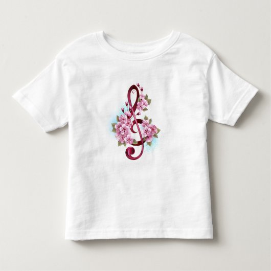 Muzieknoten in de sopraanklef met Sakura-bloemen Kinder Shirts (Voorkant)