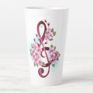 Muzieknoten in de sopraanklef met Sakura bloemen Latte Mok