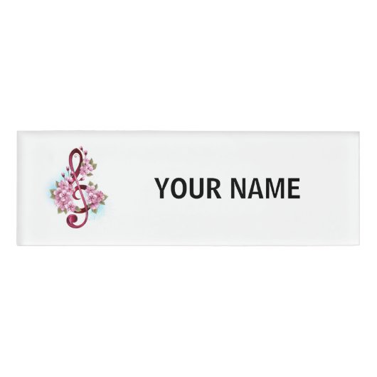Muzieknoten in de sopraanklef met Sakura-bloemen Naambadge (Voorkant)