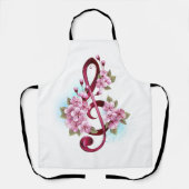 Muzieknoten in de sopraanklef met Sakura-bloemen Schort (Voorkant)