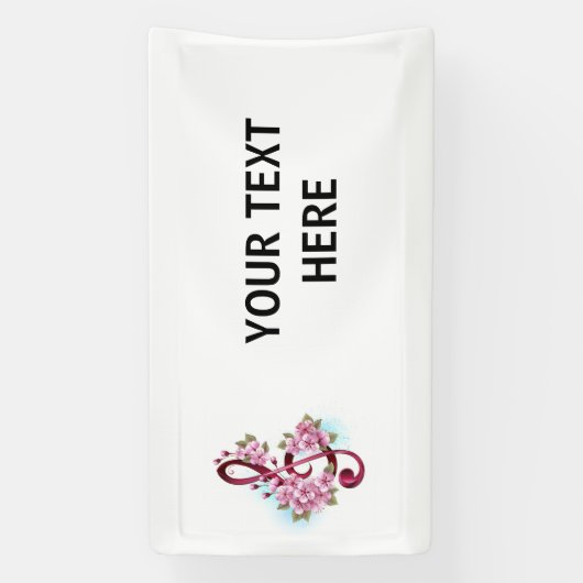 Muzieknoten in de sopraanklef met Sakura-bloemen Spandoek (Verticaal)