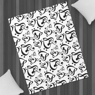 Muzieknoten in de vorm van Treble Bass Clef Hearts Fleece Deken