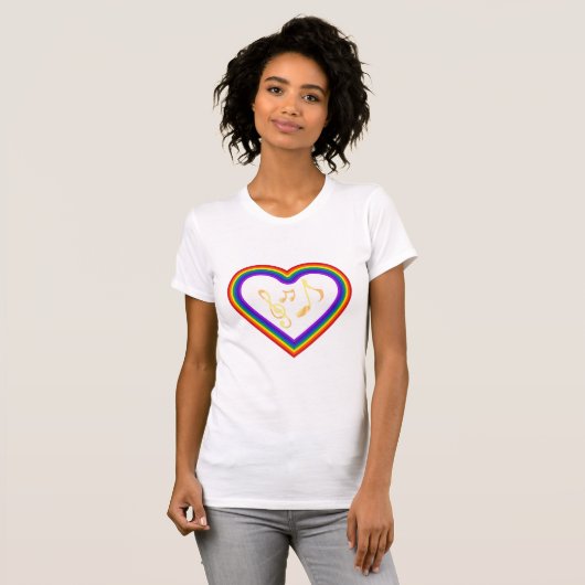 Muzieknoten in het regenbooghart t-shirt (Voorkant volledig)