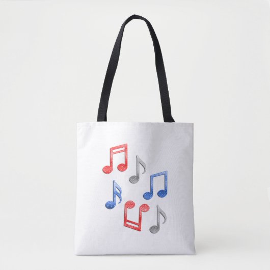 Muzieknoten in rood zilver en blauw glitter tote bag (Voorkant)