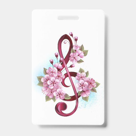 Muzieknoten in sopraan sleutel met Sakura bloemen Badge (Front)