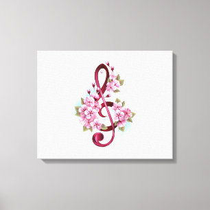 Muzieknoten in sopraan sleutel met Sakura bloemen Canvas Afdruk
