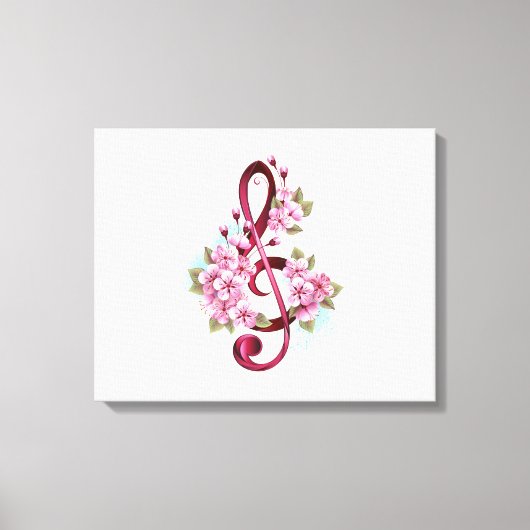 Muzieknoten in sopraan sleutel met Sakura bloemen Canvas Afdruk (Voorkant)