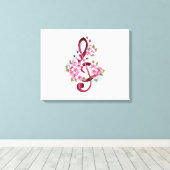 Muzieknoten in sopraan sleutel met Sakura bloemen Canvas Afdruk (Insitu (Houten vloer))