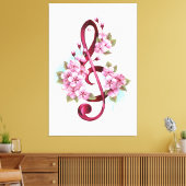 Muzieknoten in sopraan sleutel met Sakura bloemen Canvas Afdruk (Insitu (Woonkamer))